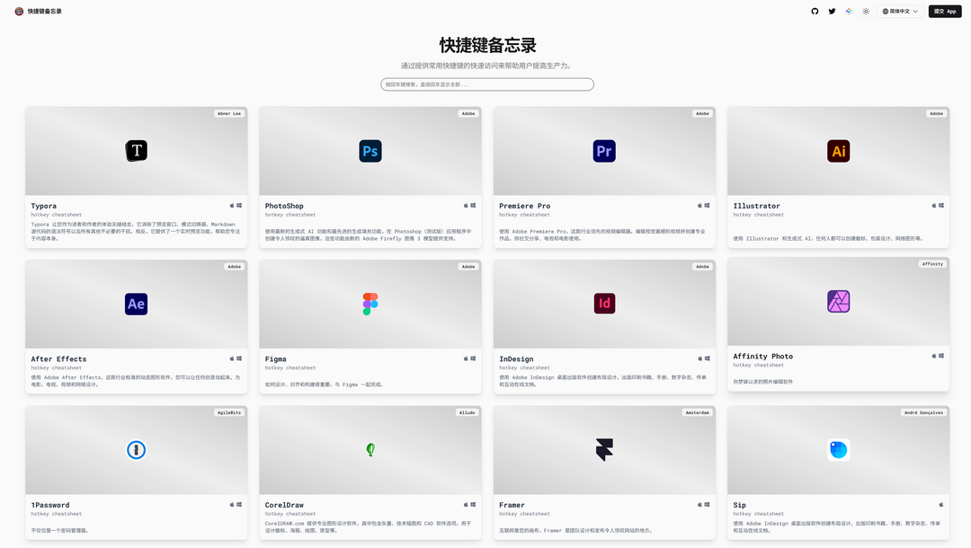 趣软酷站｜不要费神记住了！Mac端、Windows端软件快捷键一网拿下 – Hotkey Cheatsheet快捷键备忘录