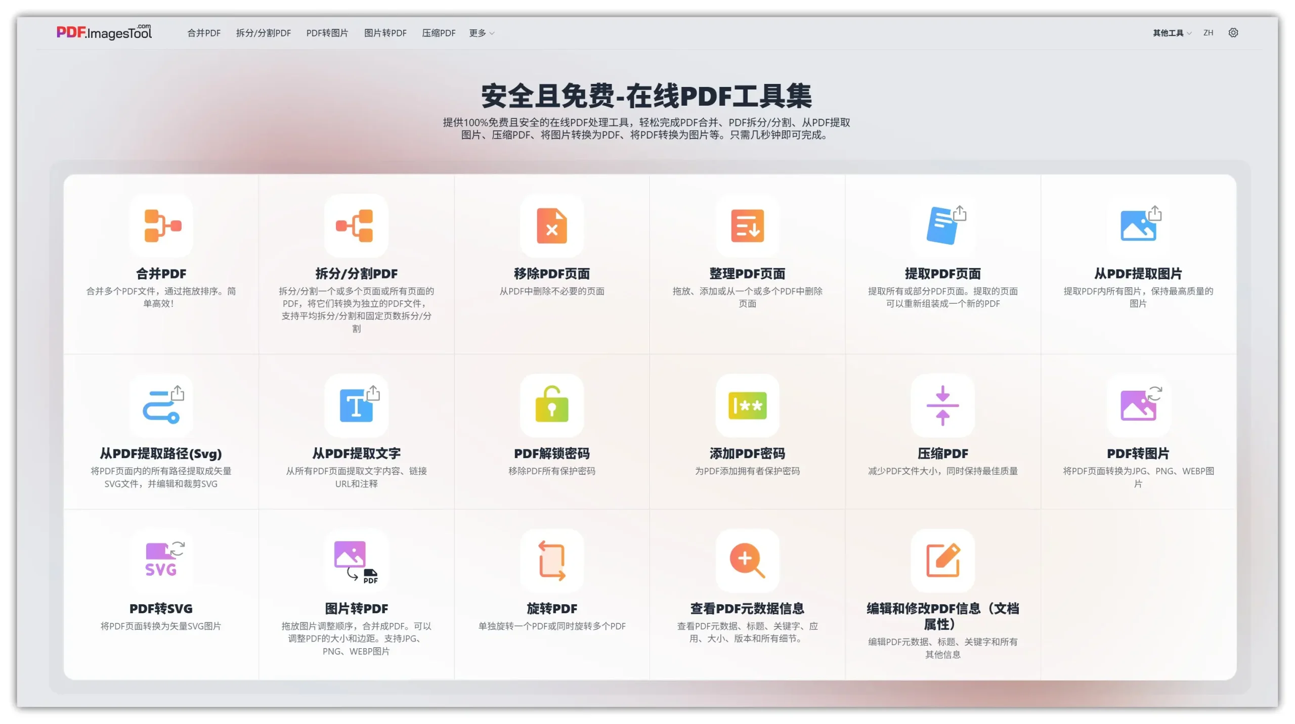 趣软酷站|不花钱、不上传,无需注册,无数量限制,100+格式支持,1个网站搞定一切 - ImagesTool在线批量图片/PDF处理平台