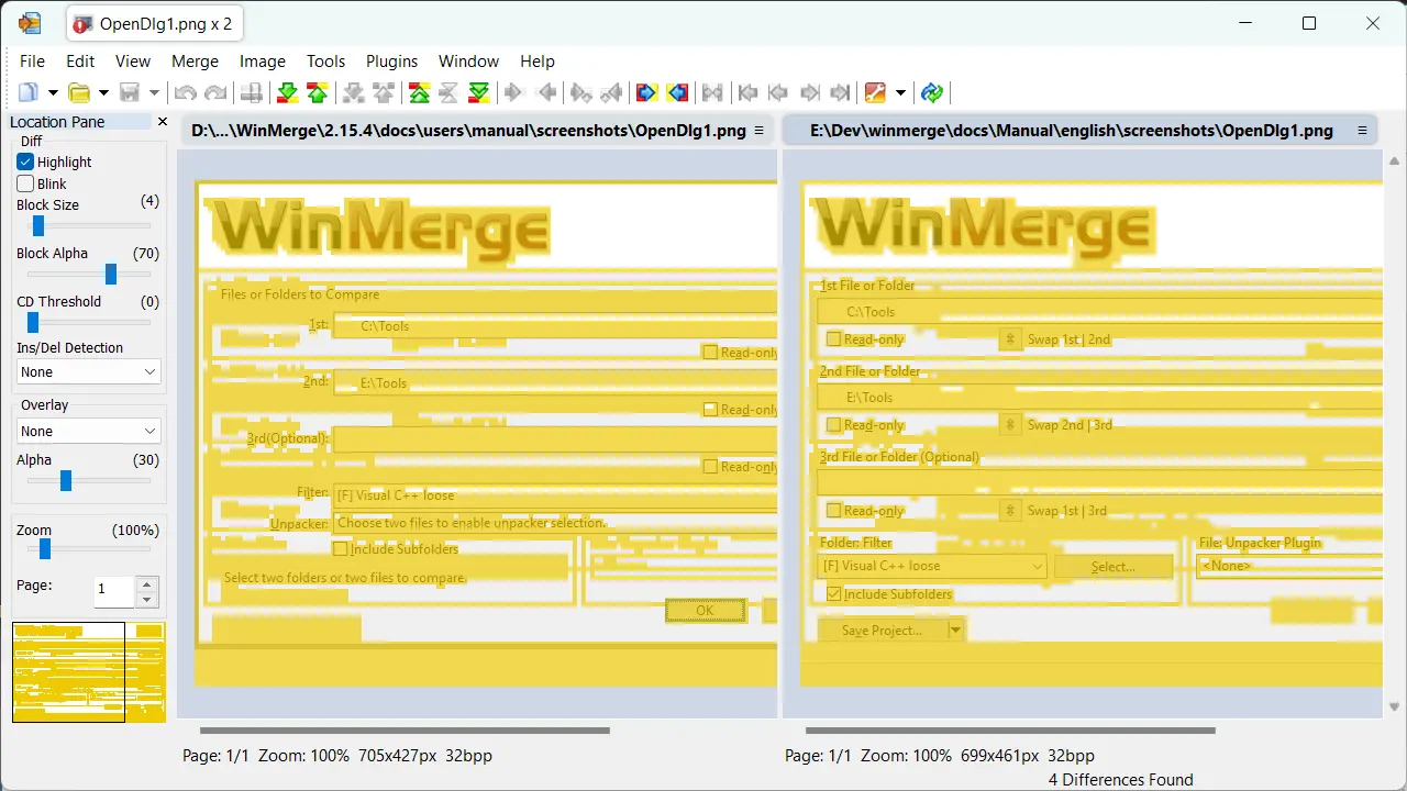 WinMerge 文件比较工具 - 文本|文件夹|图片|表格|三方对比