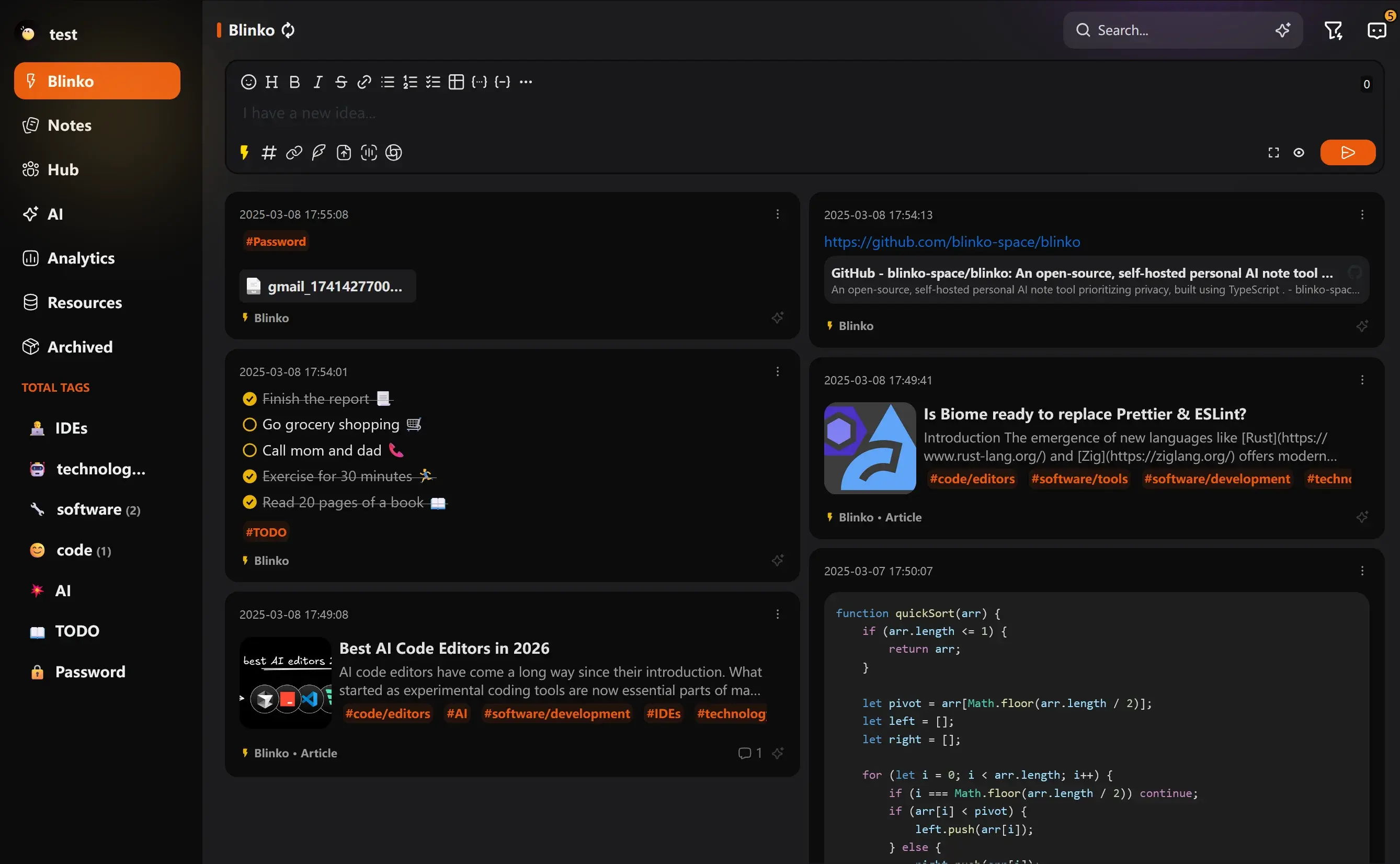 Blinko – 高颜值开源AI笔记｜支持自托管｜支持OpenAI、Claude等