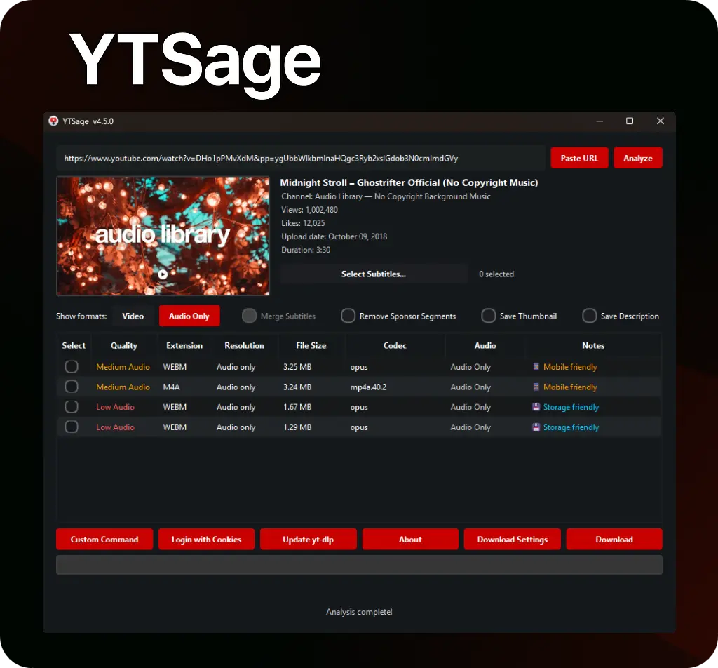 YTSage – YouTube下载器｜支持全分辨率｜音频提取｜字幕下载