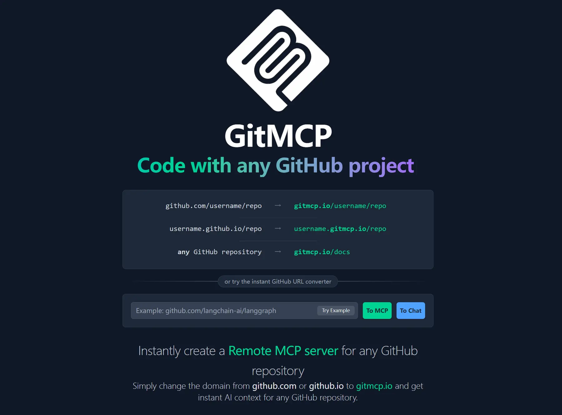 GitMCP MCP服务器 - 根据任何GitHub代码生成详细使用教程文档