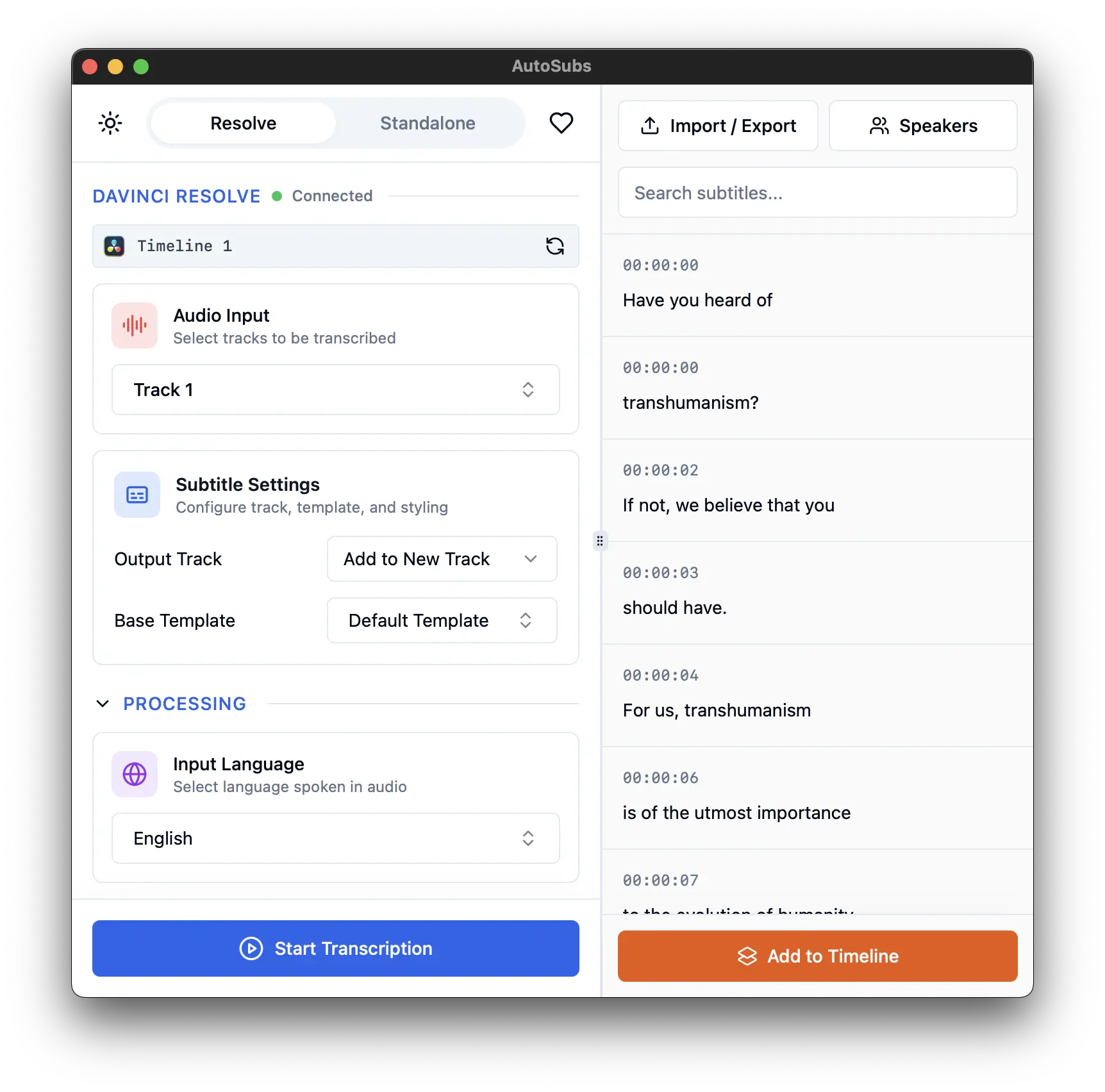 AutoSubs - 替换剪映，AI一键生成高质量视频字幕工具