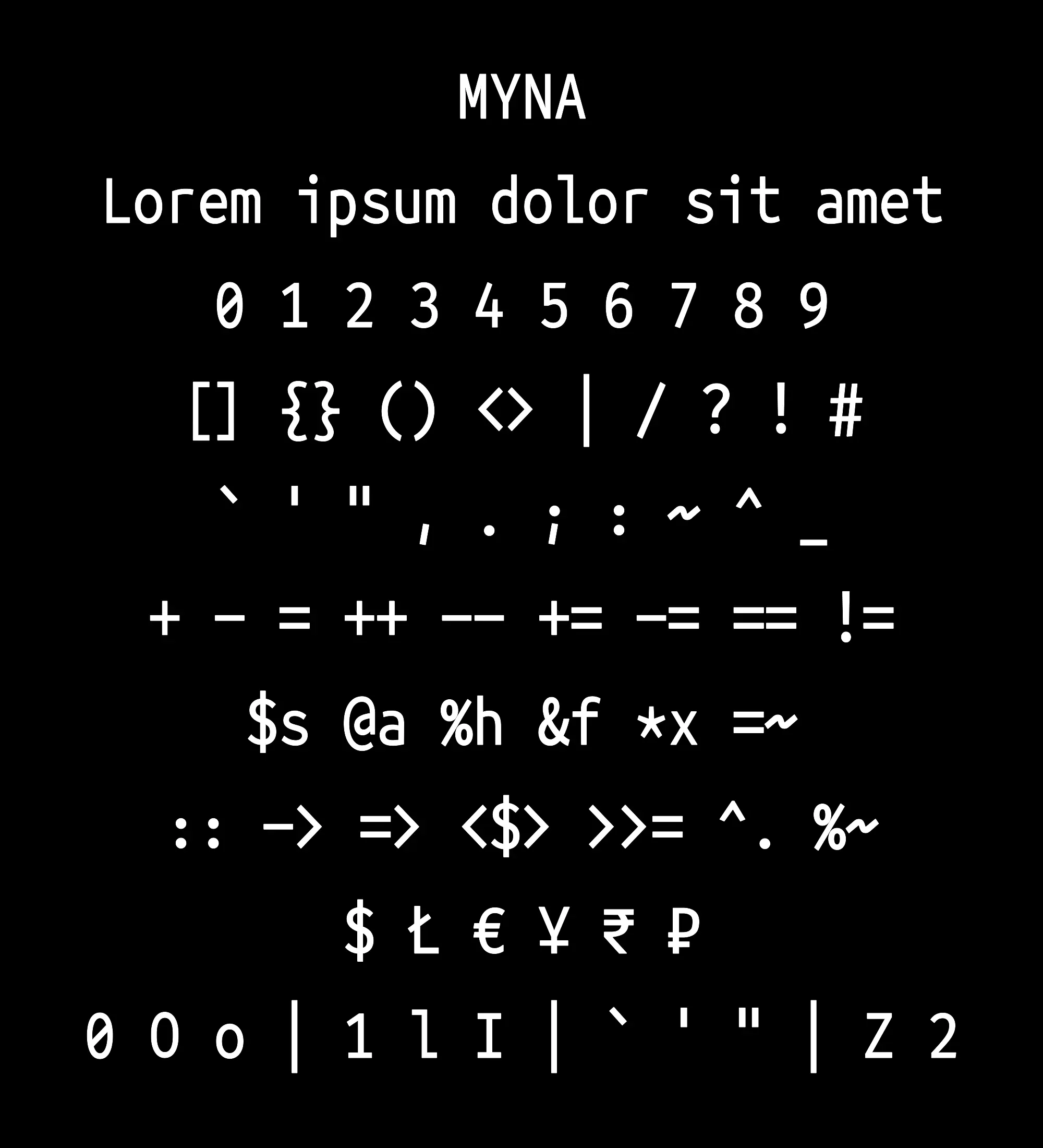 Myna - 开源免费优美简洁的编程等宽字体