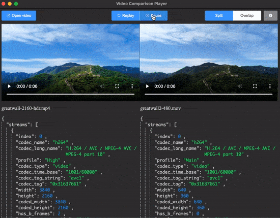 Video Comparison Player – 视频对比工具｜支持水平分屏比对等