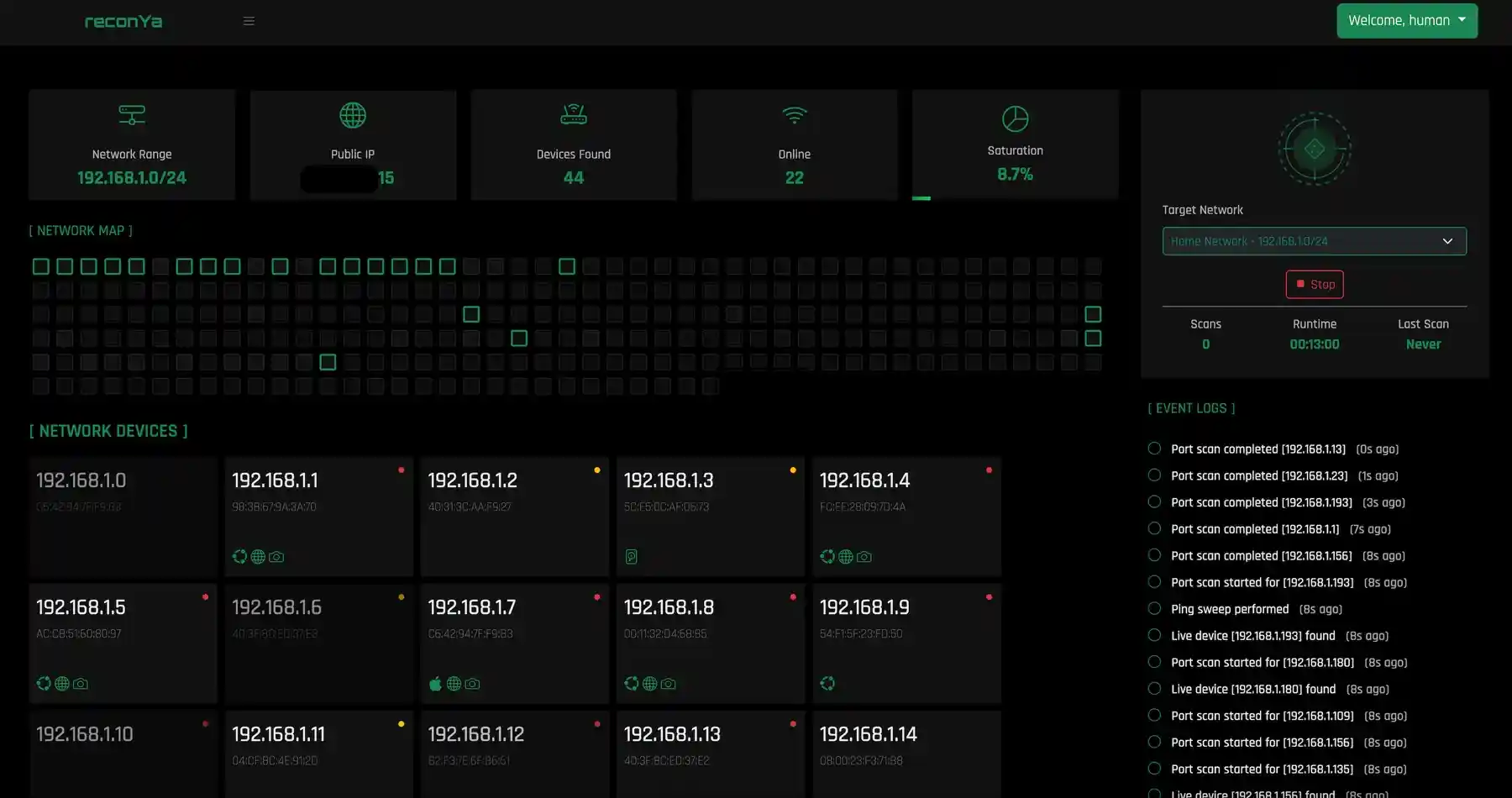 Reconya – 局域网网络设备信息和实时监控工具