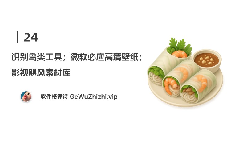 24丨在线识别鸟类工具；微软必应高清壁纸；影视飓风素材库