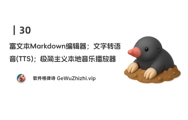 30丨富文本与 Markdown 编辑器；文字转语音（TTS）工具；极简主义本地音乐播放器