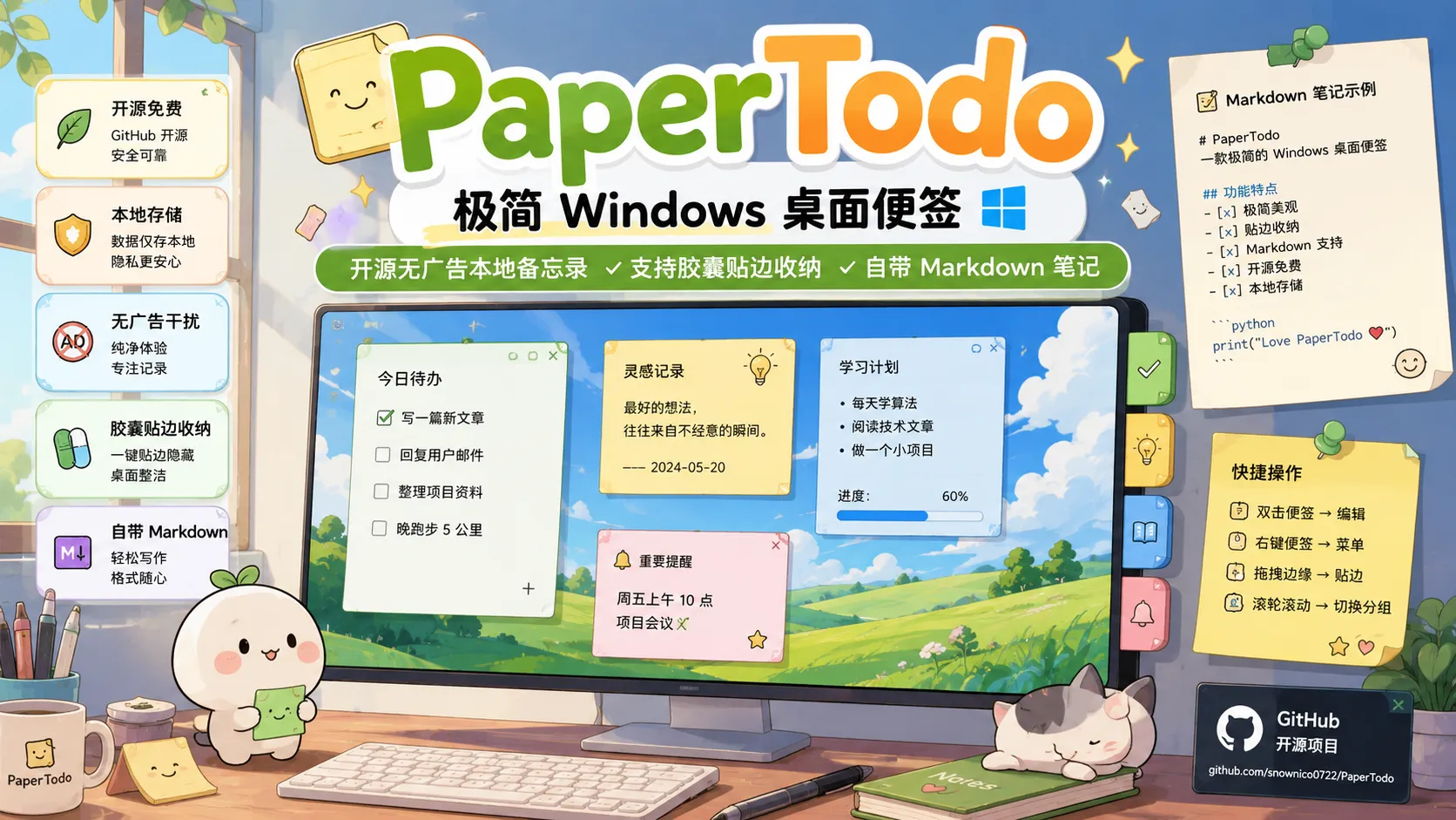 PaperTodo – Windows 桌面便签工具｜开源本地记事本｜电脑待办清单｜支持Markdown