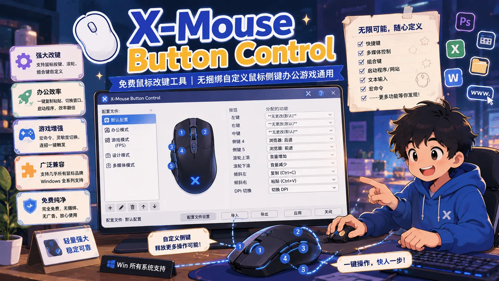 X-Mouse Button Control – 免费鼠标自定义工具｜普通鼠标也能自定义侧键